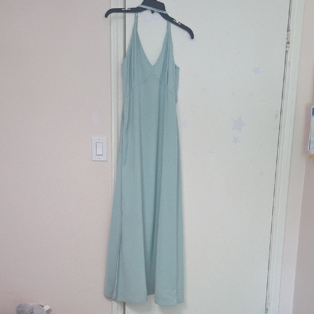Light Sage Halter Maxi Dress with V-Neck
